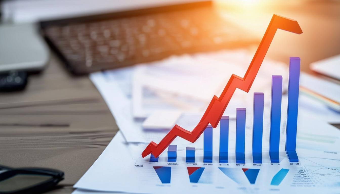 A business graph with upward trend denoting increasing team skills and success-2